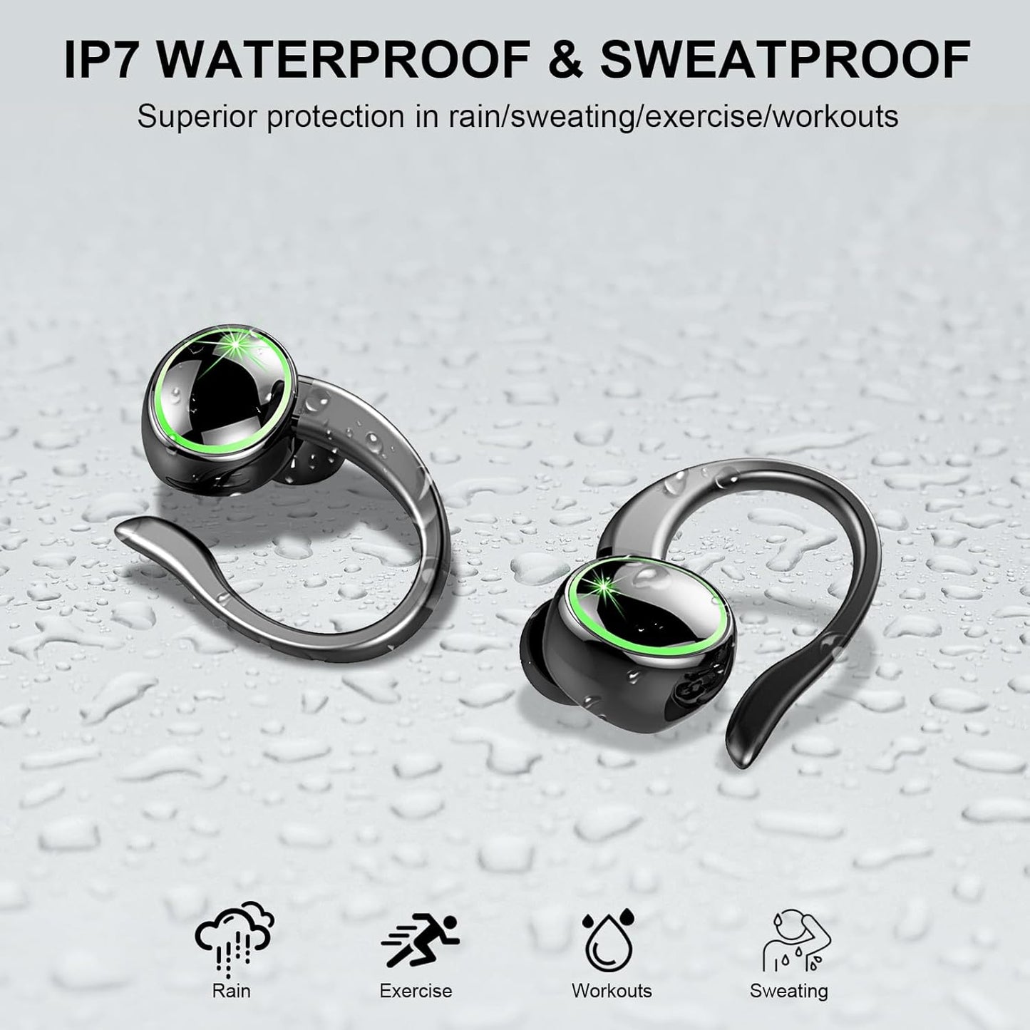 Wireless Earbuds, Bluetooth 5.4 Headphones Sports, 50H Playback Over-Ear Buds with ENC Noise Cancelling Mic, Deep Bass Fitness Earphones with Earhooks, IP7 Waterproof Headset for Running Workout Gym