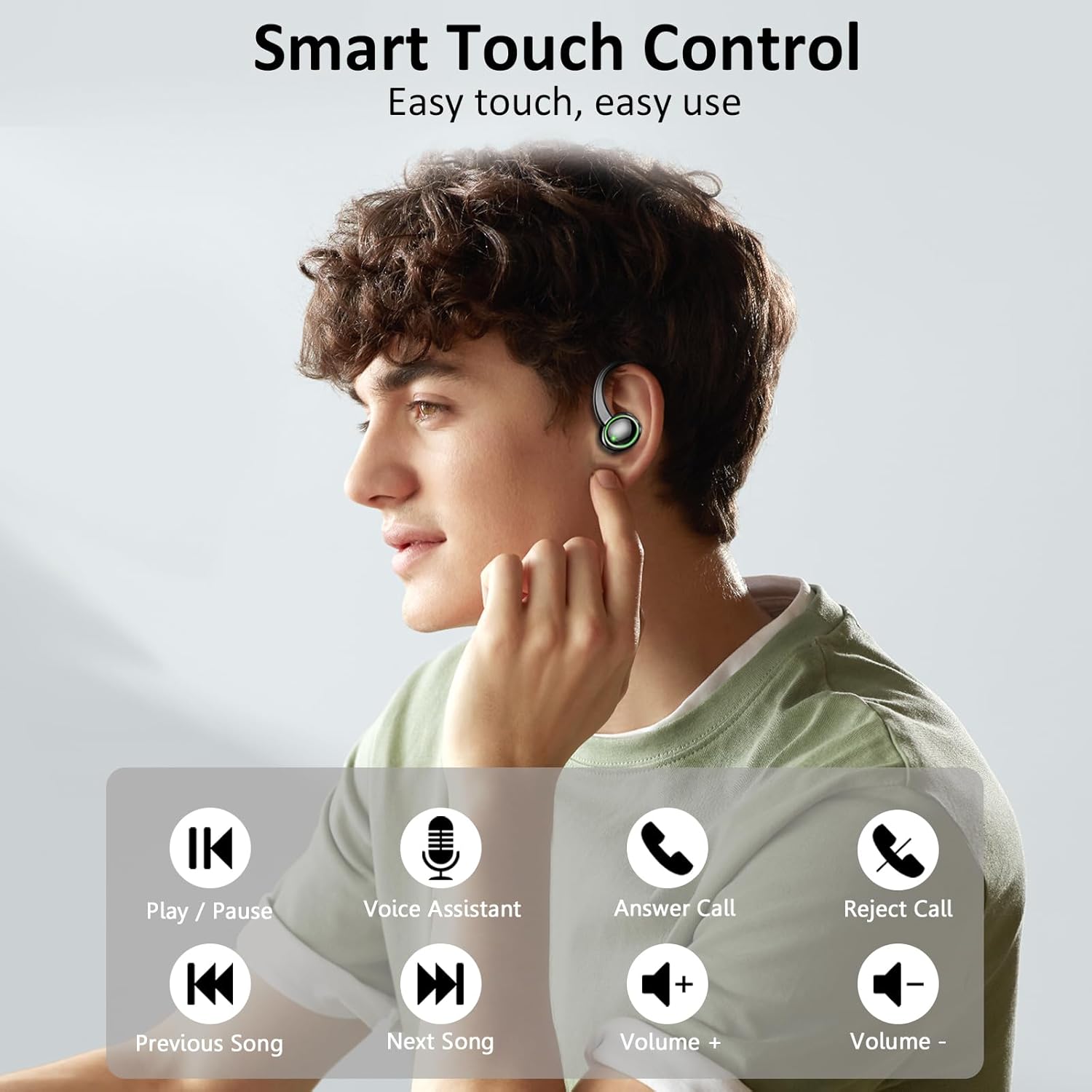 Wireless Earbuds, Bluetooth 5.4 Headphones Sports, 50H Playback Over-Ear Buds with ENC Noise Cancelling Mic, Deep Bass Fitness Earphones with Earhooks, IP7 Waterproof Headset for Running Workout Gym
