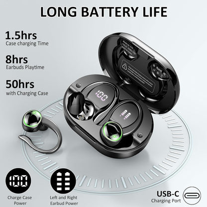 Wireless Earbuds, Bluetooth 5.4 Headphones Sports, 50H Playback Over-Ear Buds with ENC Noise Cancelling Mic, Deep Bass Fitness Earphones with Earhooks, IP7 Waterproof Headset for Running Workout Gym