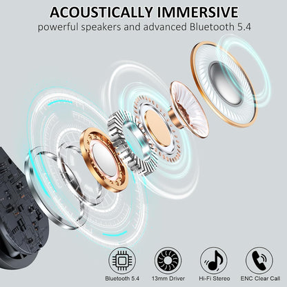 Wireless Earbuds, Bluetooth 5.4 Headphones Sports, 50H Playback Over-Ear Buds with ENC Noise Cancelling Mic, Deep Bass Fitness Earphones with Earhooks, IP7 Waterproof Headset for Running Workout Gym