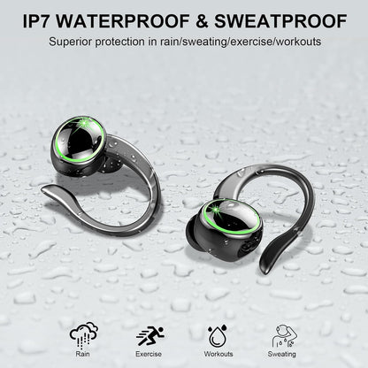 Wireless Earbuds, Bluetooth 5.4 Headphones Sports, 50H Playback Over-Ear Buds with ENC Noise Cancelling Mic, Deep Bass Fitness Earphones with Earhooks, IP7 Waterproof Headset for Running Workout Gym